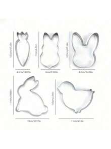5pcs Large Stainless Steel Easter Bunny Series Cookie Cutters, Including Rabbit, Carrot, Egg, Chick, 5pcs Baking Molds, Cookie Cutters, Ideal For Bread, Cake, Fondant Making, Reusable - Silver - View 2