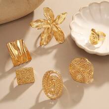 1pc Metal Geometric Sunflower Shaped Single Hole Ring (Random Delivery) - XH92824717-21 - View 2