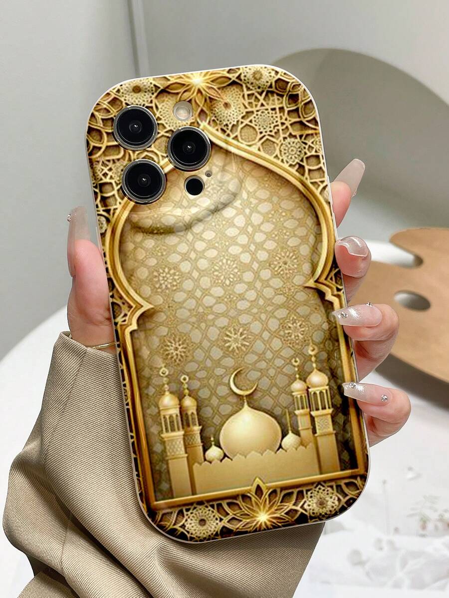 1 pièce Étui de protection de téléphone épais anti-chute avec motif architectural doré 2D non 3D, imprimé coloré pour Eid Mubarak à la mode. Convient pour un usage personnel ou comme cadeau d'Eid. Compatible avec iPhone11 12 13 14 11Promax 12Promax 13Promax 14Promax XR 15 15PRO 15PROMAX, GalaxyA05/A15/A25/A35/A53/A54/A55/S23/S24/S25 - Multicolore - Voir 1
