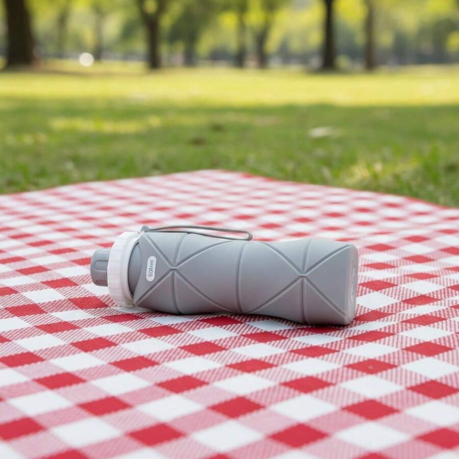 1pc Silicone Collapsible Sport Water Bottle 600ml Retractable Travel Outdoor Gym Water Cup Portable Sport Cups - 灰色 - 查看 1