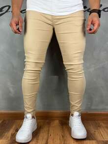 Black Tailored Trousers, Plain, Traditional Style, 4% Lycra - 香檳色 - 查看 6