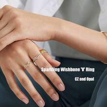 14K Silver Plate StacFKing Rings Set For Women V Opal Flower CZ Rings Simple Thumb Thin Stackable Rings Silver Statement Rings Plain Band Size 4-11 - SilverTone - View 5