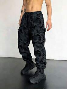1 件男士多口袋迷彩工装裤，休闲宽松轻便长裤，适合夏季海滩、度假、日常通勤、锻炼、户外、健身、慢跑、日常穿着，锥形踝长，秋季 - 霧霾藍 - 查看 1