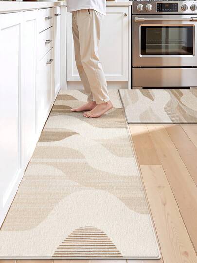 1 件装现代高端风格厨房地毯，奢华金色波浪长款厨房地毯，适用于浴室、厨房、户外、室内、走廊、卧室、客厅，可机洗，厨房配件，可水洗地垫，易于清洁的入口地垫