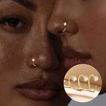 1件装S925纯银镶嵌锆石鼻环/鼻钉/鼻圈，女士款，6毫米、8毫米、10毫米 - 單隻鼻釘 - 查看 1