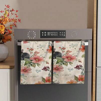 2/4/48 piezas Toallas de cocina con estampado de flores rosas y hojas verdes de la serie Primavera y Verano - Toallas de plato y mano súper suaves y absorbentes de poliéster, ideales para decoración festiva, regalos de Año Nuevo, decoración de cocina, decoración de fiestas.