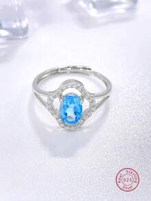 BLOVEMEE 1枚优雅的925银托帕石戒指，适合女性日常佩戴、参加派对、度假、情人节、母亲节、结婚纪念日等场合，是馈赠亲友的理想珠宝礼物。 - 銀色 - 查看 5