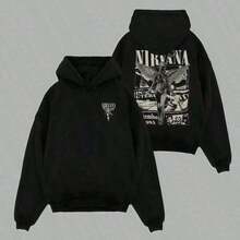 Y2K Retro Style Band Rock Music Print Hoodie 90s Classic Aesthetic Streetwear Soft Casual Fit Hoodie For Music Enthusiasts Daily Layering - Black 1 - 查看 5