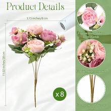 Geosar 8 Bundles Artificial Peonies Flowers Fake Silk Peony Bouquet Faux Peonies Flowers Bulk For Decoration Vase Floral Arrangements Wedding Party Table (Russet Red,Light Pink) - 赤褐色 - 查看 3