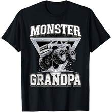Monster Truck Grandpa Fathers Day Monster Truck Are My Jam T-Shirt All Seasons,220g Pure Cotton Single-Sided Printed Crew Neck Short-Sleeved T-Shirt,Unisex Top,Base Layer - Color 6 - View 1