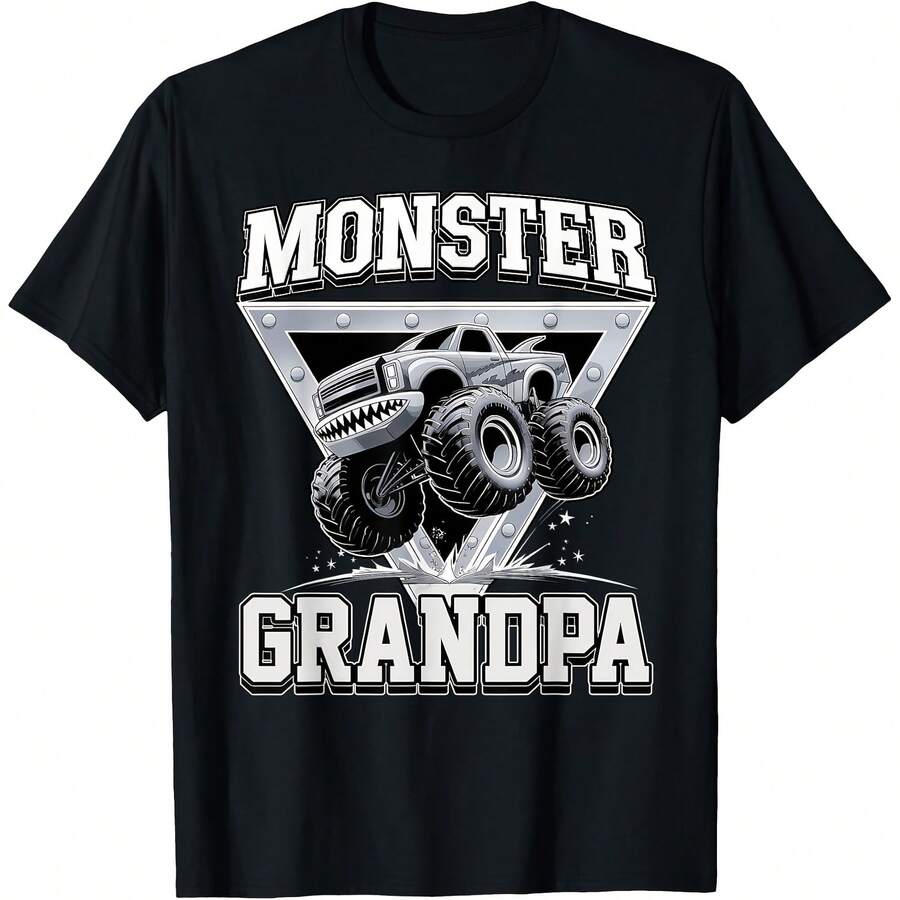 Monster Truck Grandpa Fathers Day Monster Truck Are My Jam T-Shirt All Seasons,220g Pure Cotton Single-Sided Printed Crew Neck Short-Sleeved T-Shirt,Unisex Top,Base Layer - Color 6 - View 1