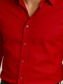 Men's Long-Sleeved Slim Fit Shirt, Luxury Premium Style, Wrinkle-Free - 紅色 - 查看 2
