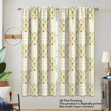 2pcs Fresh & Cute Plaid Tulip & Daisy Bow Window Curtains, Polyester Fabric, Suitable For Rental House, Living Room, Kitchen, Bedroom, Removable & Machine Washable - Multicolor - View 10