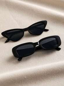2 Pairs Personalized Fashion Glasses With Cat Eye & Square Frame, Suitable For Teenagers - Black - View 8