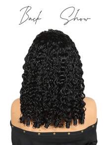 18英寸缅甸卷发发带假发，易于佩戴，150%密度，无胶水蓬松卷曲假发，水波纹真人发，无蕾丝，发尾卷曲蓬松，深波浪卷发，自然黑色，即买即用 - Natural Black - 查看 4