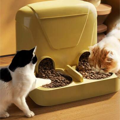 重力式自动喂猫器，双碗设计，大容量，可喂两只猫，无需电源
