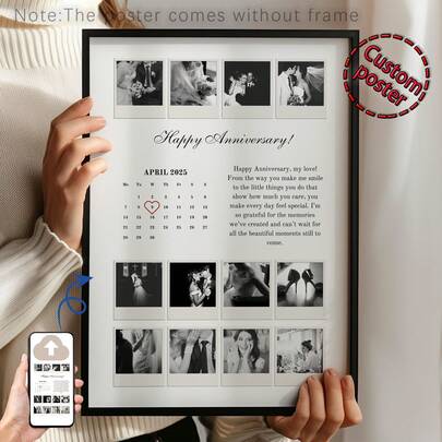 1 pezzo Modello di collage di immagini personalizzato, cartellone personalizzato, come regalo per il primo giorno di matrimonio, ricordo fotografico personalizzato di un anno, progettato appositamente per coppie, decorazione della stanza, arte da parete personalizzata, foto personalizzate, oggetti personalizzabili, cornice opzionale.