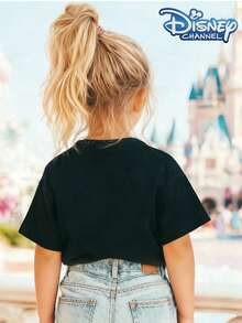 Minnie Mouse In Pink Hoodie The Floral Pattern Disney Summer Girls Round Neck Short Sleeved Baby Tops Are Suitable For Daily Wear Comfortable And Breathable And Fashionable And Versatile They Are The Perfect Gift For Children - 黑色 - 查看 3