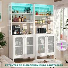 Muebles para Cocina, Gabinete para Vinos con Luces LED, Cantina Bar Mueble para Casa con Toma de Corriente, 5 Niveles Estante para Vinos y Copas, Gabinetes de Almacenamiento (Negro/Blanco) & cocina | cocina accesorios | accesorios para cocina - Blanco - Ver 7