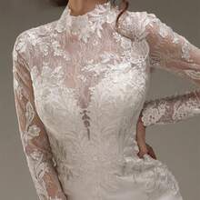 Elegant Sexy Long Sleeves Lace Appliqué Mermaid Satin Wedding Dress,Registry Office Dresses Bridal Gown,Evening Party Dress Birthday Party Dress Country Wedding,Romantic Church Ceremony Wedding Dress,Suitable For Wedding,Dating,Party,Singles' Party,Vacation,Formal Occasions,Dinner Dress,Prom Dress,Homecoming Dess,Cocktail Party,Wedding Guest Dress,Graduation - 白色 - 查看 5