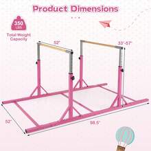 Double Horizontal Bars W/13-Level 33''-57'' Adjustable Heights & Adjustable Width - Pink - View 2