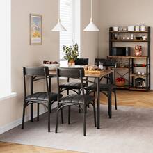 Juego de comedor de 5 piezas para 4 personas que ahorra espacio: mesa de comedor moderna con 4 sillas tapizadas, diseño industrial, ideal para comedor, desayunador, apartamento o cocina comedor. - Marrón Chocolate - Ver 3