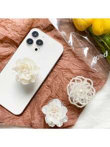 优雅简约3D白色珍珠玫瑰花手机支架，可扩展桌面支架 - 彩色 - 查看 7