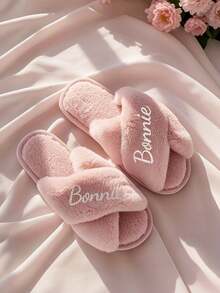 Custom Fluffy Slippers,Custom Bride Slippers,Fluffy Bridesmaid Slippers,Bride Slipper Personalized,Christmas Party Slippers,Fluffy Slippers,Bride To Be Gift, Bridesmaid Gift, Bachelorette Party, Fluffy Slippers - Multicolor - View 6