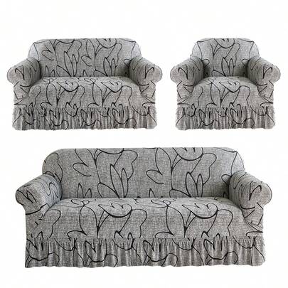 Cubre Sillones para Sala Cubre Salas 3 pieza Sofa con falda Elástico Lavable Ajustable Apto para mascotas y bebés