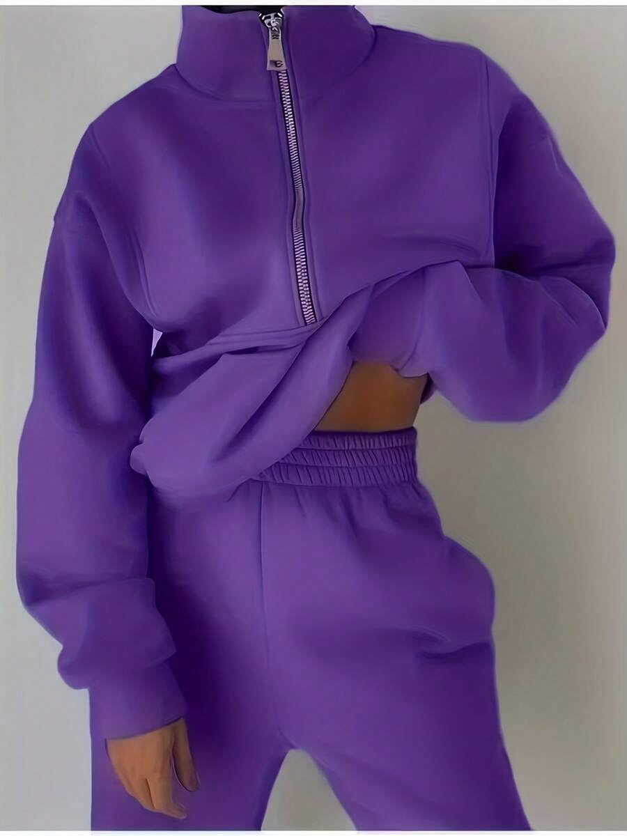 Women's Summer Lightweight And Breathable Two-Piece Outfit Set, Casual Soft Women's Sportswear Set, Fashionable Sportswear, Suitable For Daily And Casual Summer Wear, Essential Two-Piece Home Wear, Women's Sports Set, Summer Set, Fitness Set - 紫色 - 查看 1