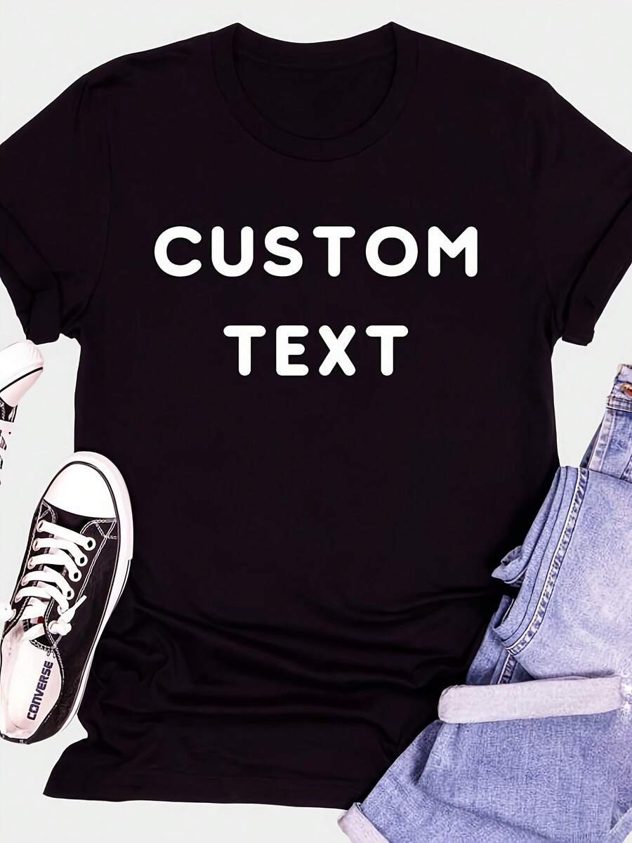 Custom Shirt, Personalized Black T-Shirt, Make Your Own Shirt, Custom Text, Custom Family Shirt, Custom Text Black T-Shirt, Custom T-Shirt - 款式1 - 查看 1