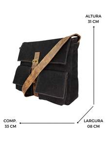 Vintage Style Messenger Bag, Canvas Crossbody Bag, University Style - 黑色 - 查看 2