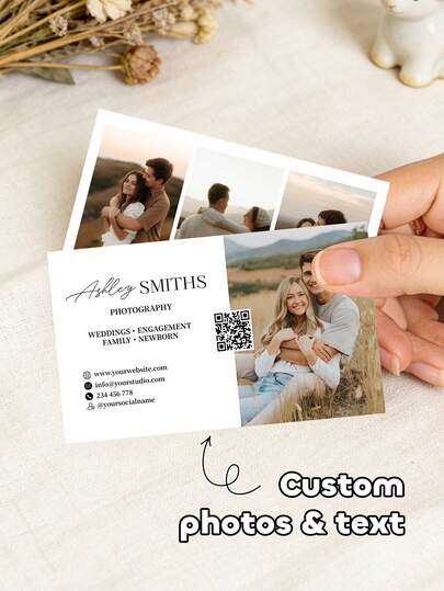 200/500/1000pcs Personalised Photography Business Card Template, Customize Photo And Text,Photographer Business Card, Canva Template, QR Code Business Card, Marketing Brochure