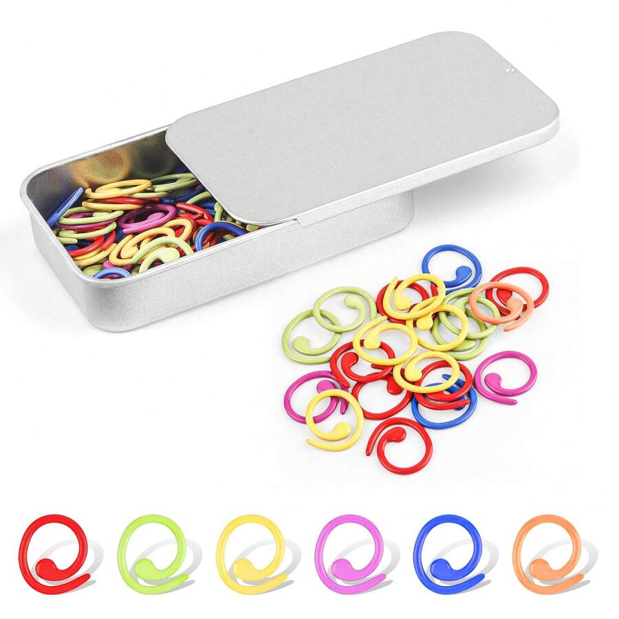 20/50/100pcs Multi-Color Metal Spiral Stitch Markers, Open Metal Stitch Markers Crochet Stitch Markers With Storage Box, For Crochet Garment Marking, DIY Craft Projects, Sewing Thread Needle Knitting Stitch Tracking Markers - Dark - View 1