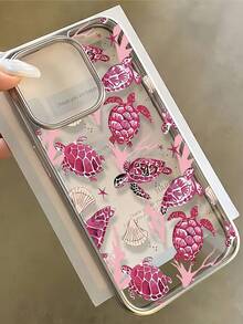 1个电镀透明贝壳粉色海龟简约全包覆TPU防震手机壳，兼容苹果17、16、15、14、13、12、11 Pro Max、Air - 彩色 - 查看 3