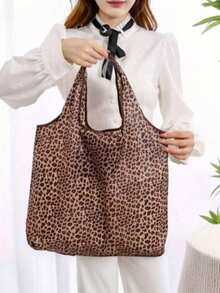 Bolsa de compras reutilizable con estampado de leopardo - Bolsa de tela plegable y ligera para compras y uso diario - Multicolor - Ver 8