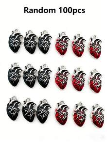 Bộ 6/12/24/50/80/100 chiếc mặt dây chuyền hình trái tim tráng men kiểu Gothic nhiều màu sắc, thích hợp để tự làm khuyên tai, vòng tay, trang sức, mặt dây chuyền hợp kim kẽm với chủ đề độc đáo, chất liệu không khảm - Phụ kiện hạt kim loại thủ công - Nhiều màu - Xem 24