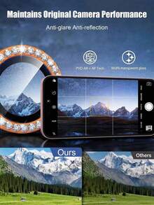 3片装橙色钻石镜头膜，镜头保护环/盒，钢化玻璃[防刮]，金属单环摄像头屏幕镜头保护盖，适用于 17/17 Pro/17 Pro Max全系列 - 橘色 - 查看 6