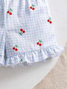 Girls' Cherry Print Camisole And Ruffle Shorts Set, Sweet And Cute Summer Outfit - White - View 6