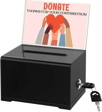 THUQ Clear Donation Box With Lock &Amp; Sign Holder, Versatile For Fundraising, Ballot Voting, Suggestions, And Tips Jar, Secure Storage Design, Size 6.2x4.6x4.0 Inch, Clear 2 Pack