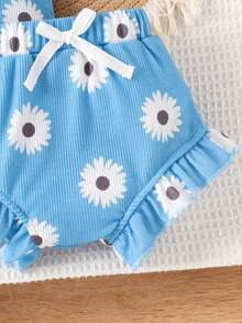 2件套女婴可爱印花轻薄连体衣和短裤套装，夏季 - 藍色 - 查看 6