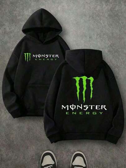 Camiseta Deportiva para Hombre de Monster Energy, Sudadera con Capucha de Monster Energy con Patrón de Huella de Monstruo Verde en la Espalda, Sudadera Casual Holgada, de Manga Larga, Adecuada para Hombres y Mujeres, Ropa Casual de Moda para el Día a Día en Otoño e Invierno, Ideal para Fiestas de Vacaciones, Reuniones, Actividades al Aire Viajes