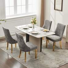 Dining Chairs 2, Comfortable Lace Fabric, Upholstered Chair With Gold-Plated Stainless Steel Legs, Multicoloured Optional. - Grey - View 4