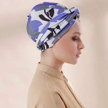 1pc Women's Printed Headband, Versatile Wearing Styles, Elastic Fabric, Breathable & Comfortable Sports Headband, Suitable For Daily, Workout, Yoga, Fitness Fashion - Blue and White Print - View 3