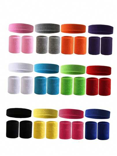 1 包薄毛巾布头带、腕带套装、吸汗带运动发带柔软头带，适合女士、男士、篮球、足球、足球、运动毛巾布运动发带