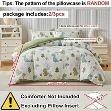 Bộ ga trải giường họa tiết khủng long xanh lá cây 2/3 món, bộ chăn ga gối bằng polyester hình hoạt hình dễ thương, phù hợp cho mọi mùa, mềm mại và thoáng khí, có thể giặt máy, quà tặng cho bé trai, bé gái, trẻ em (1 chăn + 1/2 vỏ gối, không kèm ruột chăn) - màu xanh lá - Xem 5