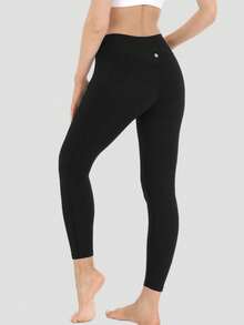 Women's V-Shaped Cross Waistband Design High Waisted Pocket Yoga Pants, Women's Sports Leggings, Soft And High Elasticity Pocket Leggings, Suitable For All Season Sports Outdoor Sports Leggings, Gym Work Pants, Hip Lifting Sports Running, Cycling, Yoga - 黑色 - 查看 3