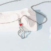 Unisex Fashionable Stainless Steel Korean Style Heart Gesture Pendant Necklace - Silver - View 3