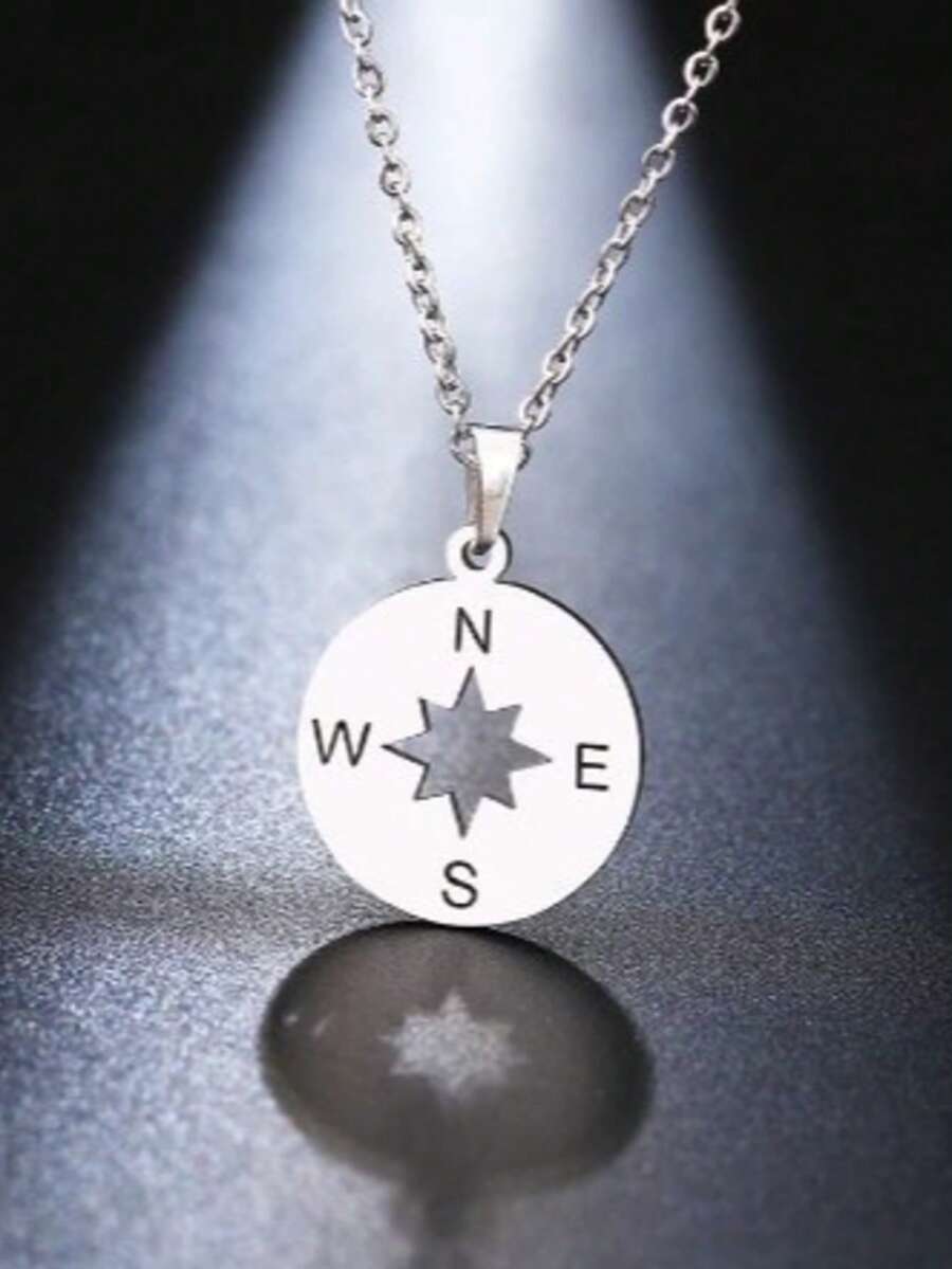 Fashionable Stainless Steel Compass Pendant Necklace, Gift For Sailing & Travel - Silver - View 1