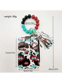 Silicone Beaded Bracelet Wristband With PU Leather Mini Wallet - Vintage Tassel Card Holder Keychain, Holds ID Credit Business Card, Perfect Gift For Women Birthday Christmas Thanksgiving Vacation - Black - View 9